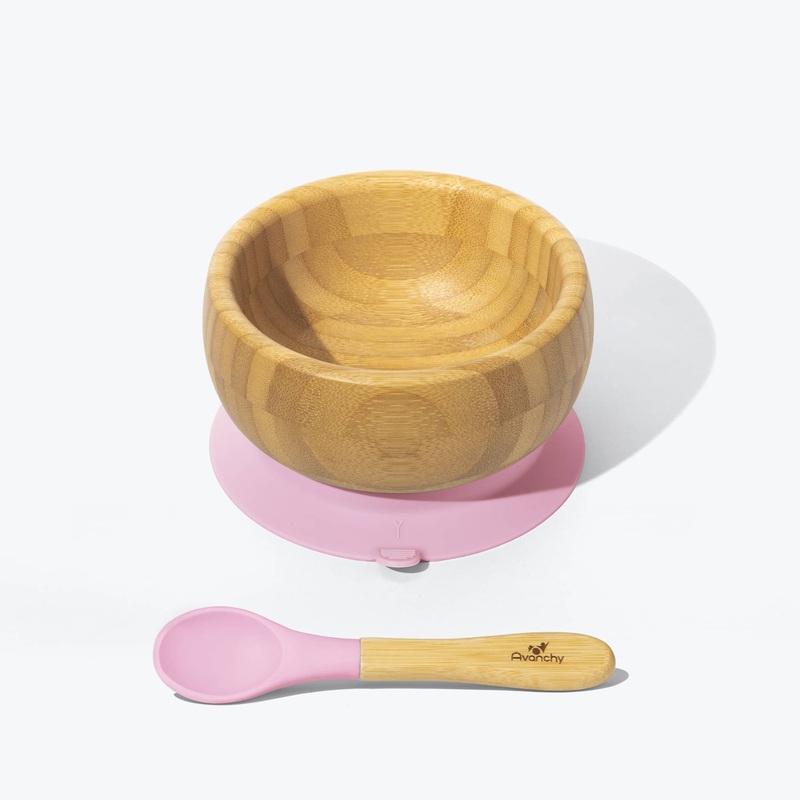 Avanchy Bamboo Suction Baby Bowl + Spoon - Pink