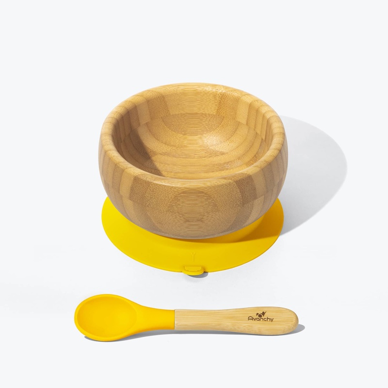 Avanchy Bamboo Suction Baby Bowl + Spoon - Yellow