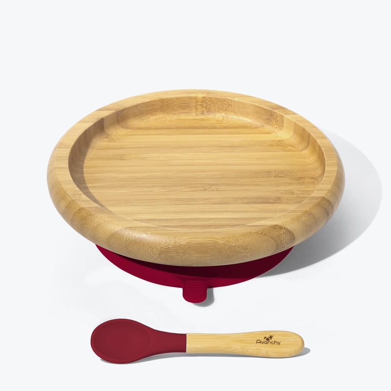 Avanchy Bamboo Suction Baby Plate + Spoon - Magenta