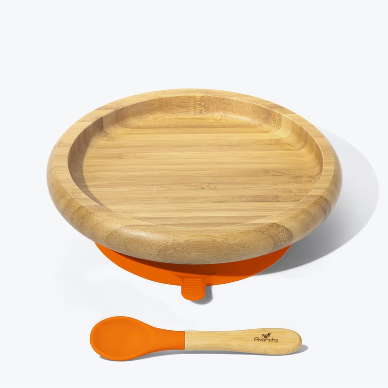 Avanchy Bamboo Suction Baby Plate + Spoon - Orange