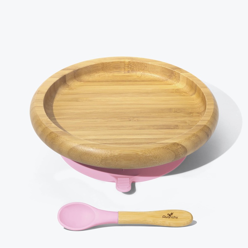 Avanchy Bamboo Suction Baby Plate + Spoon - Pink