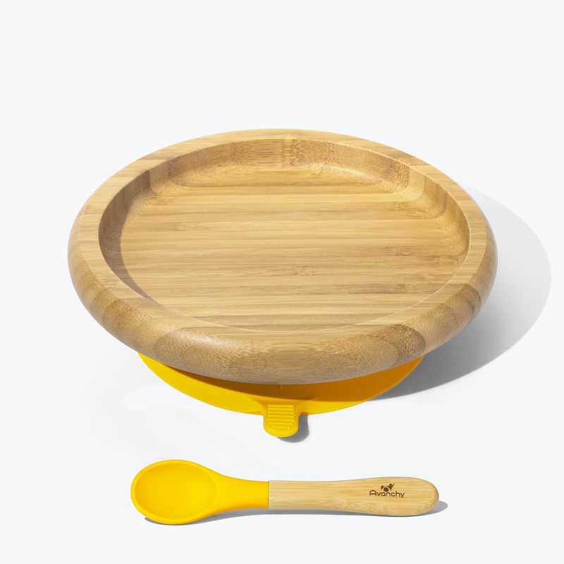 Avanchy Bamboo Suction Baby Plate + Spoon - Yellow