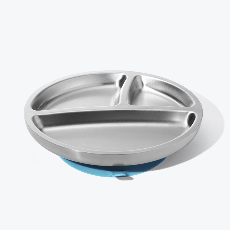 Avanchy Stainless Steel Suction Toddler Plate - Blue