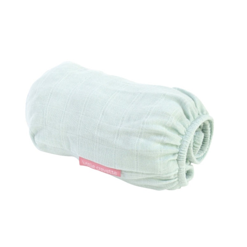 Little Crevette Cotton Gauze Fitted Sheet Blue Mist