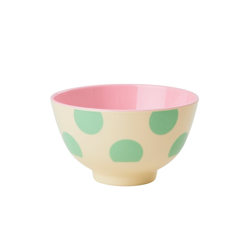 Rice DK Melamine Bowl with Green Dot Print - Two Tone - Small