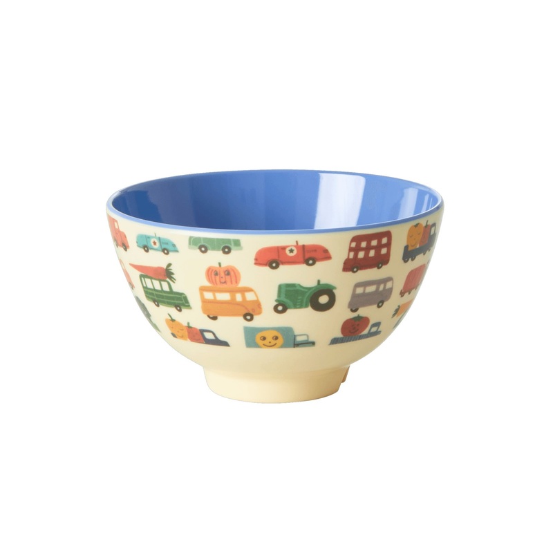 Rice DK Melamine Bowl with Happy Cars Print - Two Tone - Small