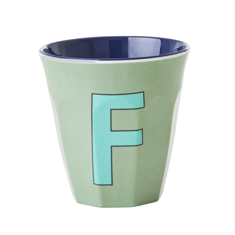 Rice DK Melamine Cup with The Letter F - Khaki - Two Tone - Medium