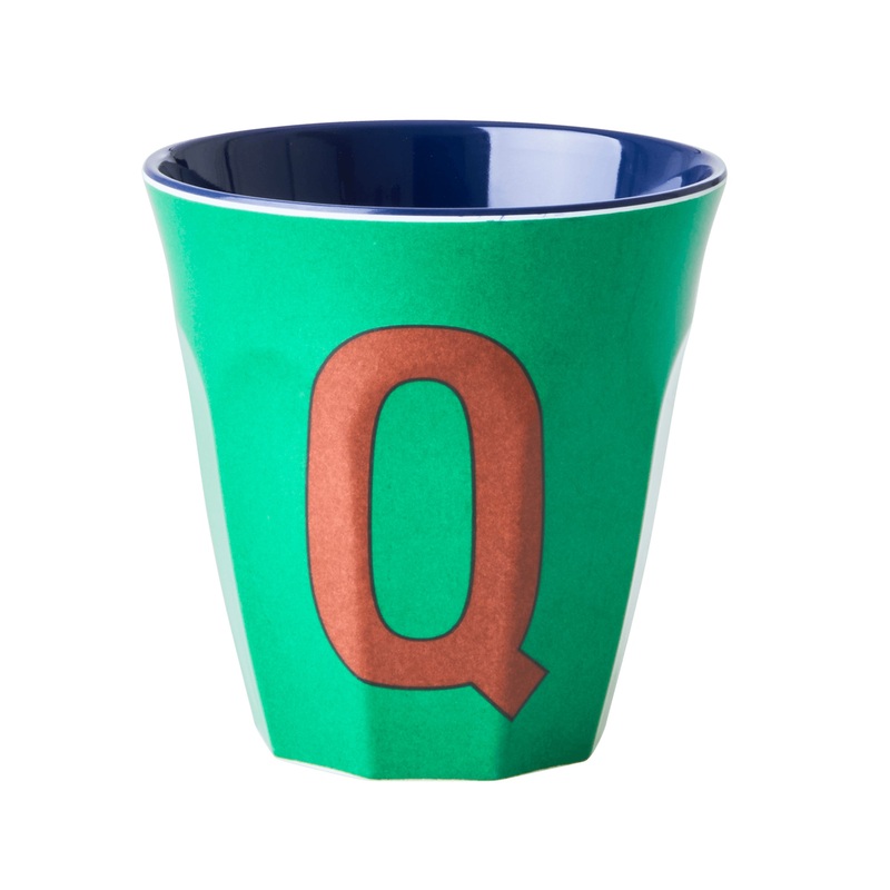 Rice DK Melamine Cup with The Letter Q - Green - Two Tone - Medium