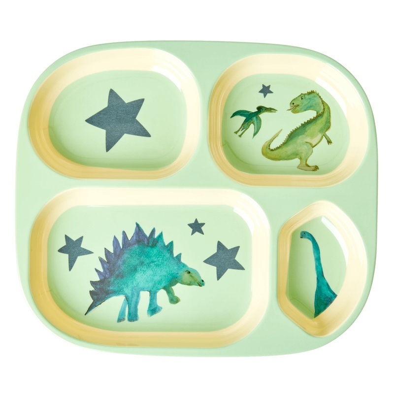Rice DK Melamine Kids 4 Room Plate with Dino Print