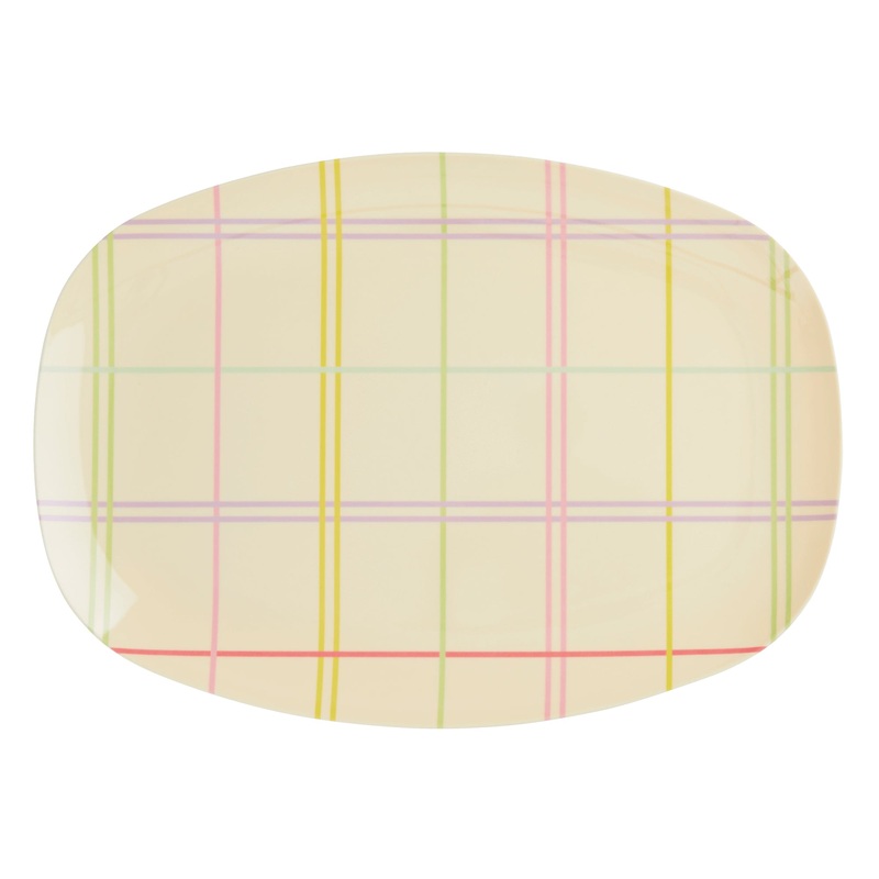Rice DK Melamine Rectangular Plate with Multicolored Check Print
