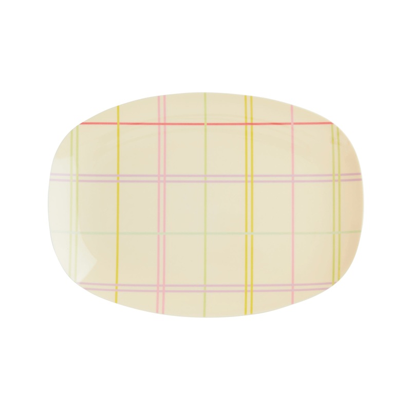 Rice DK Melamine Rectangular Plate with Multicolored Check Print - Small