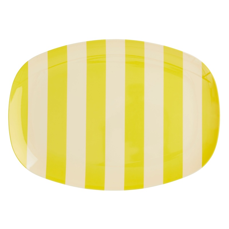 Rice DK Melamine Rectangular Plate with Yellow Stripes Print