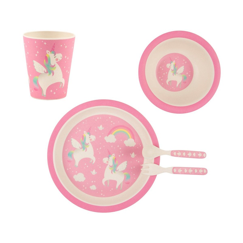 RJB Stone Rainbow Unicorn Bamboo Tableware Set
