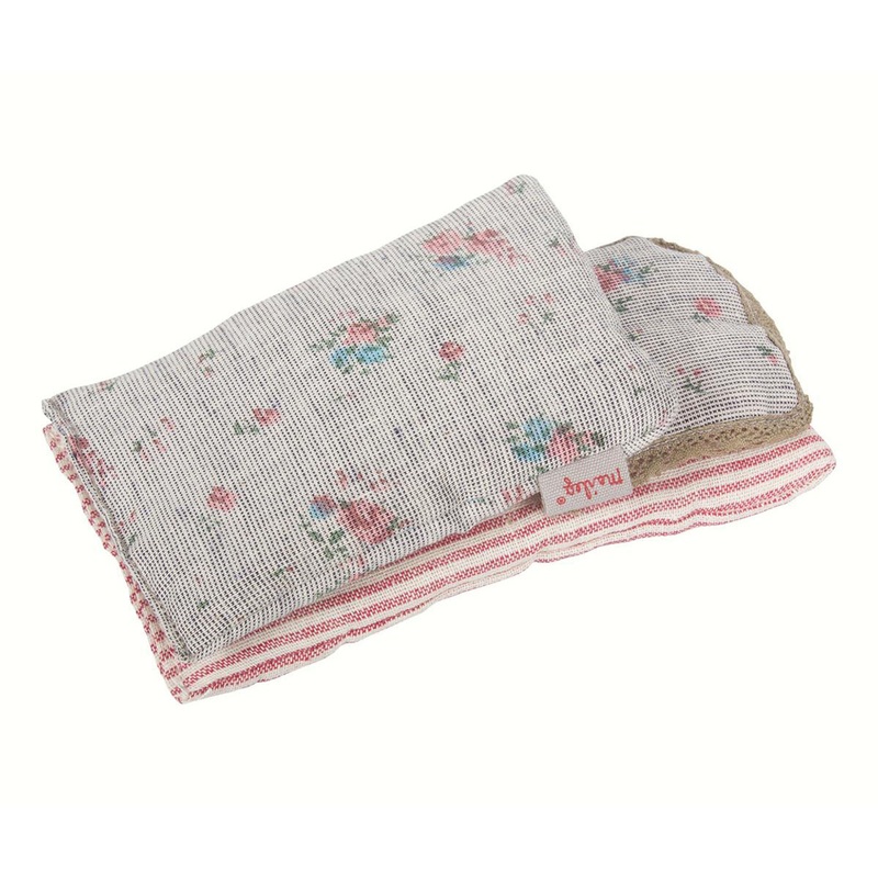 Maileg Bedlinen for Pram Grey Flower