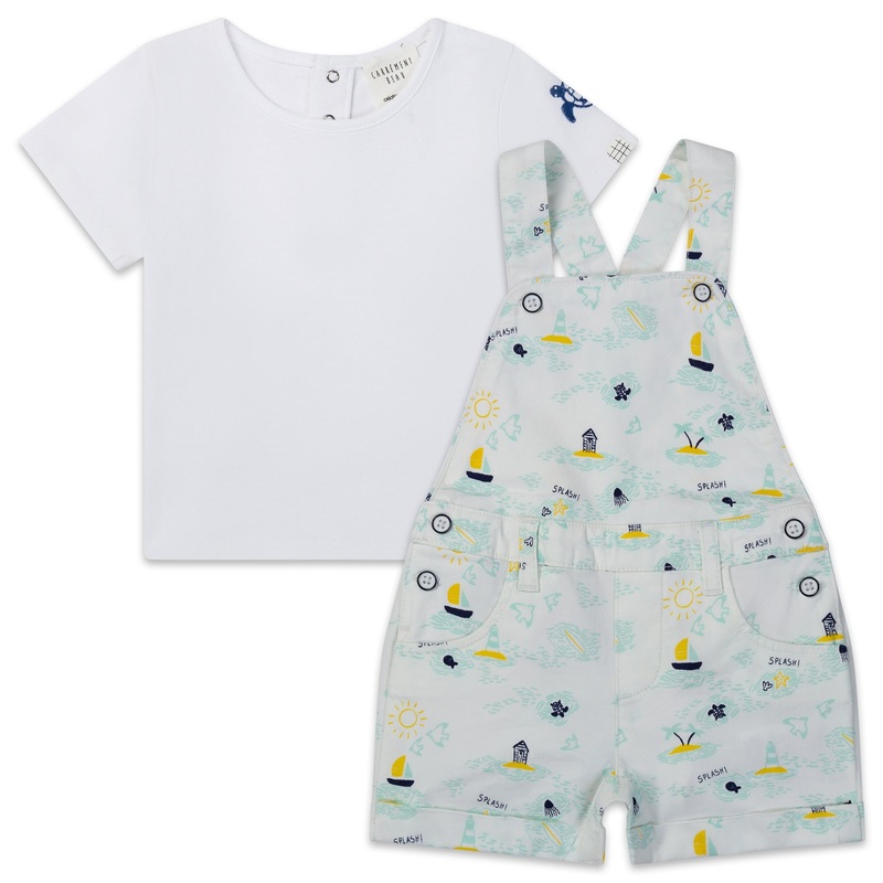 Carrment Beau T Shirt + Dungarees Set Summer Infant White