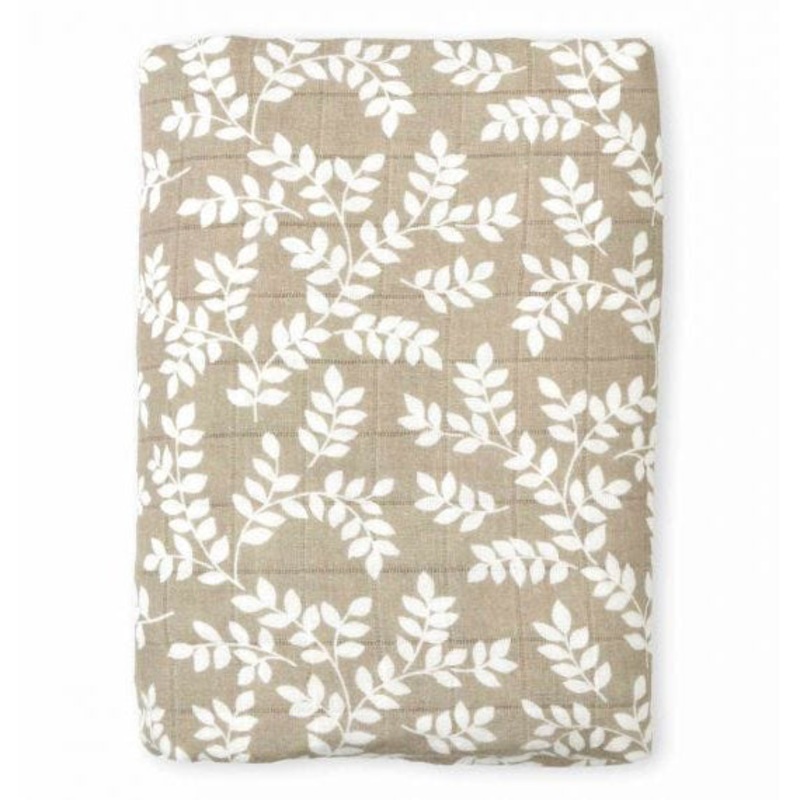 A Little Lovely Company Muslin Cloth XL: Leaves - Taupe