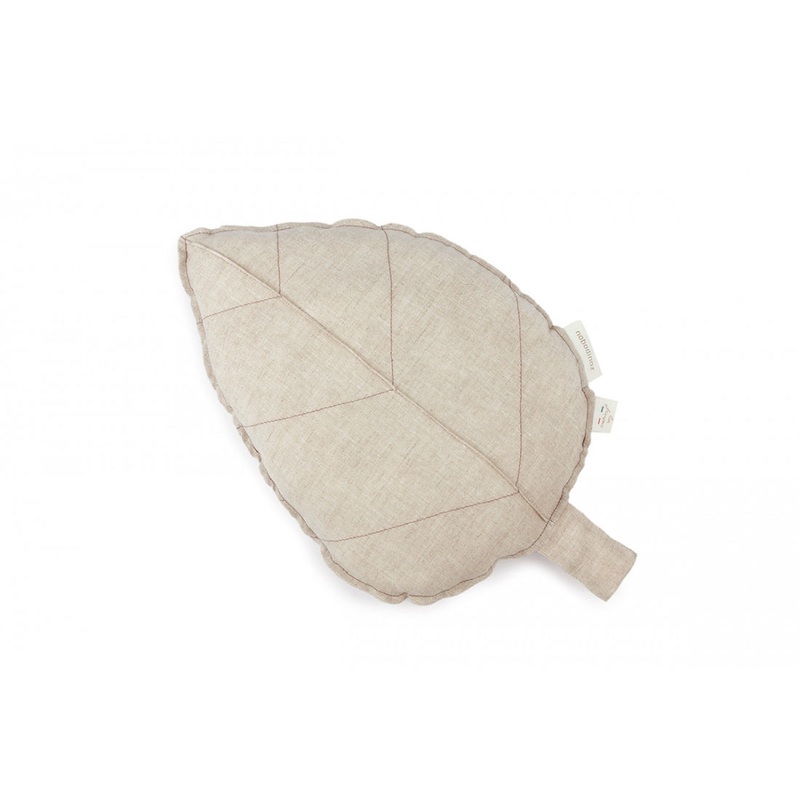nobodinoz Lin Franais Leaf Cushion Greige