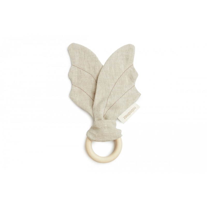 nobodinoz Lin Franais Wings Teether Ring Greige