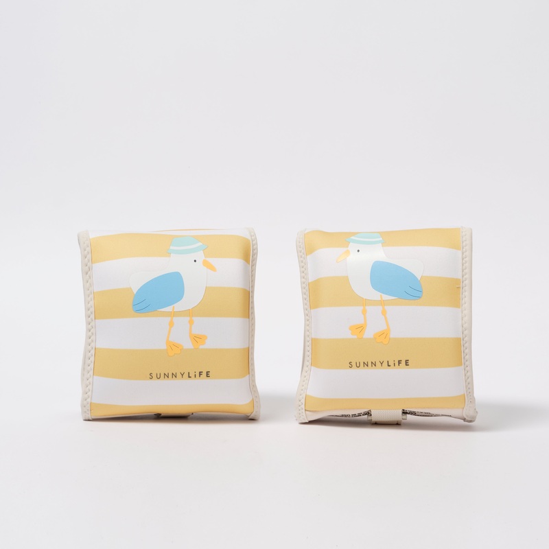 SUNNYLiFE Kids Neoprene Arm Bands Sid The Seagull Mustard Stripe