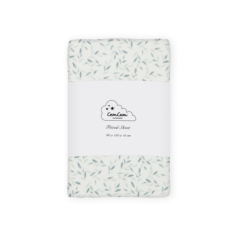 Cam Cam Copenhagen Fitted Sheet 60x120x15cm - GOTS Green Leaves