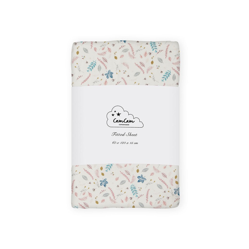 Cam Cam Copenhagen Fitted Sheet 60x120x15cm - GOTS Pressed Leaves Rose