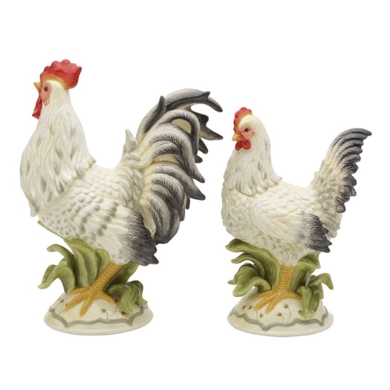 Fitz & Floyd Lantana Rooster and Hen Figurines Fine China