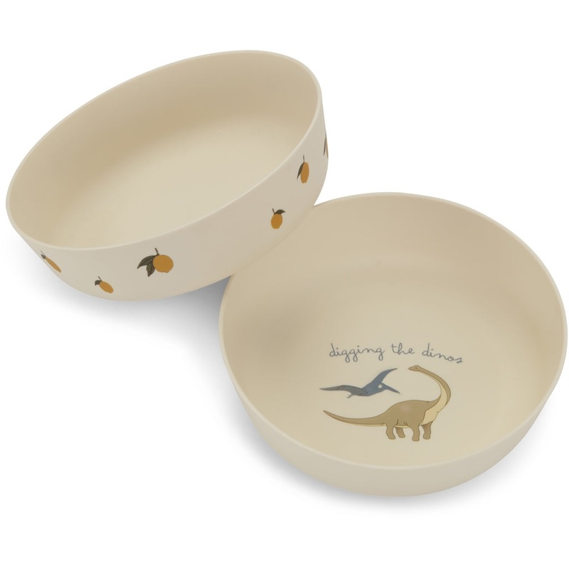 Konges Sljd 2 Pack Bowl - Lemon / Dino