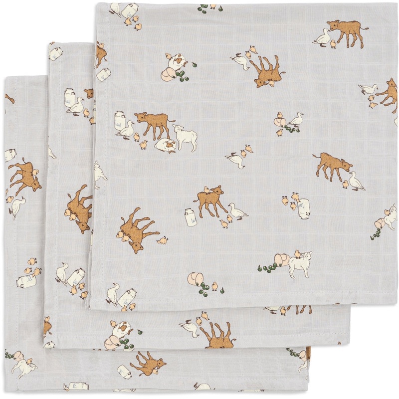 Konges Sljd 3 Pack Muslin Cloth GOTS - Farm Blue