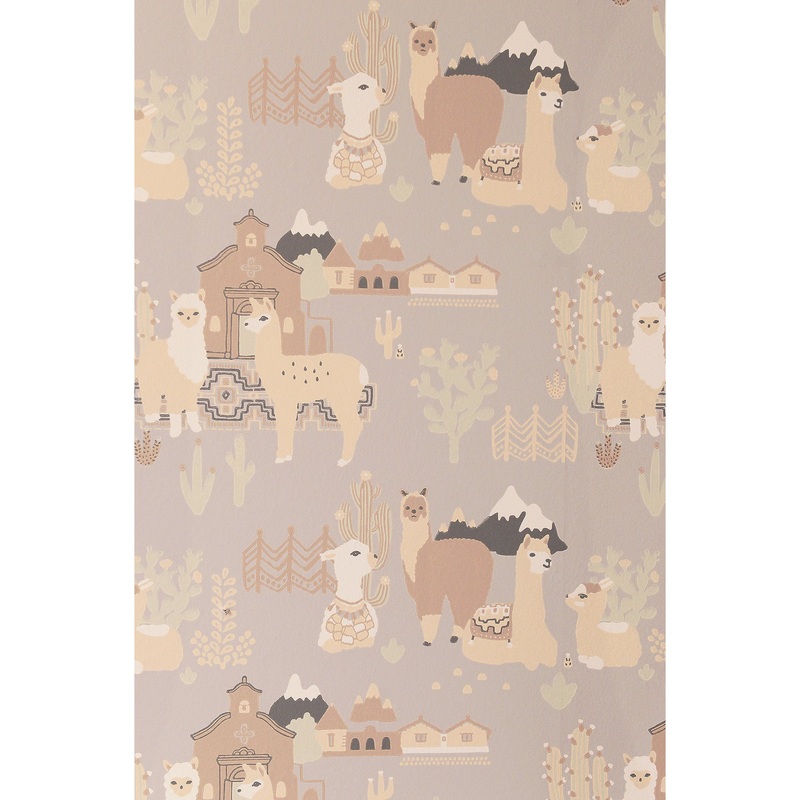 Majvillan Wallpaper Lama Village Soft Grey (Pre-Order; Est. Delivery in 2-3 Weeks)