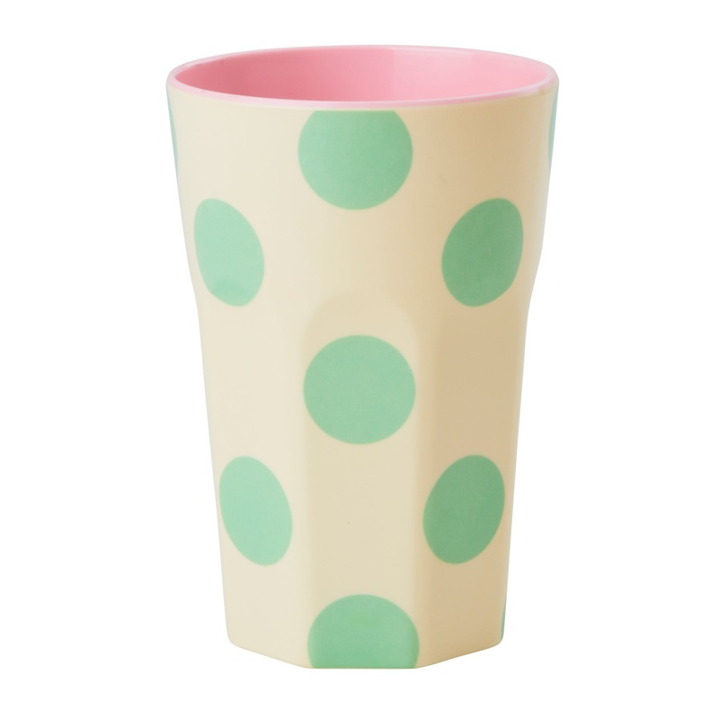 Rice DK Melamine Cup with Green Dot Print - Two Tone - Tall