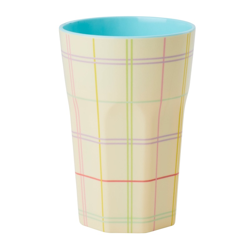 Rice DK Melamine Cup with Multicolored Check Print - Two Tone - Tall