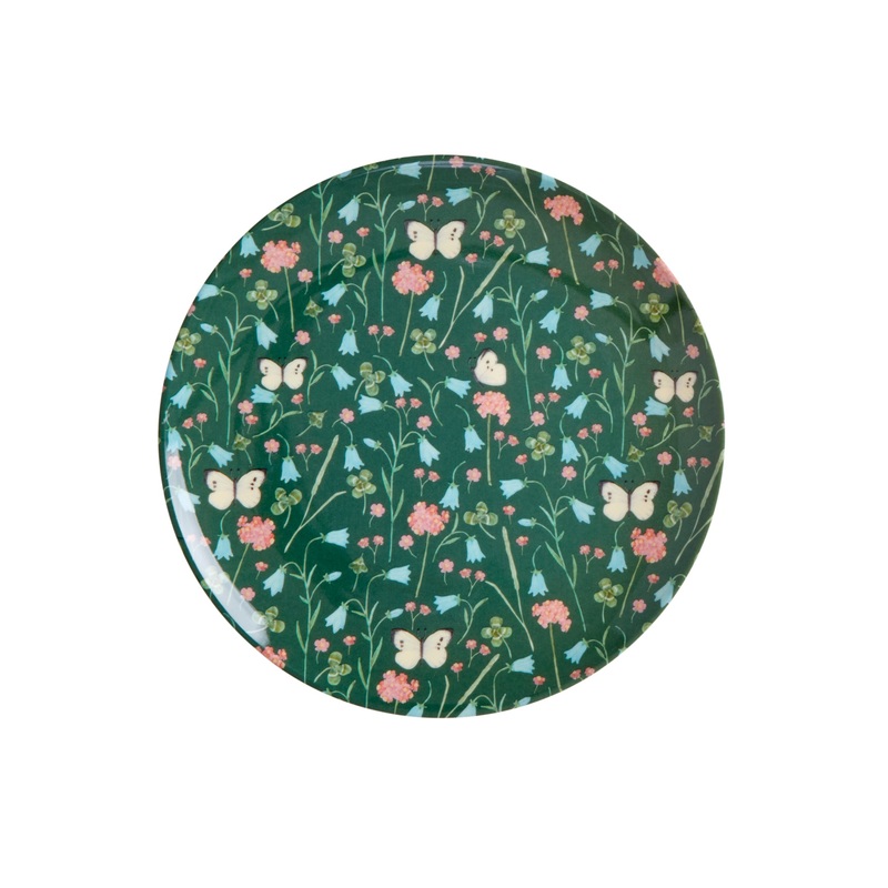 Rice DK Melamine Dessert Plate with Sweet Butterfly Print - Green