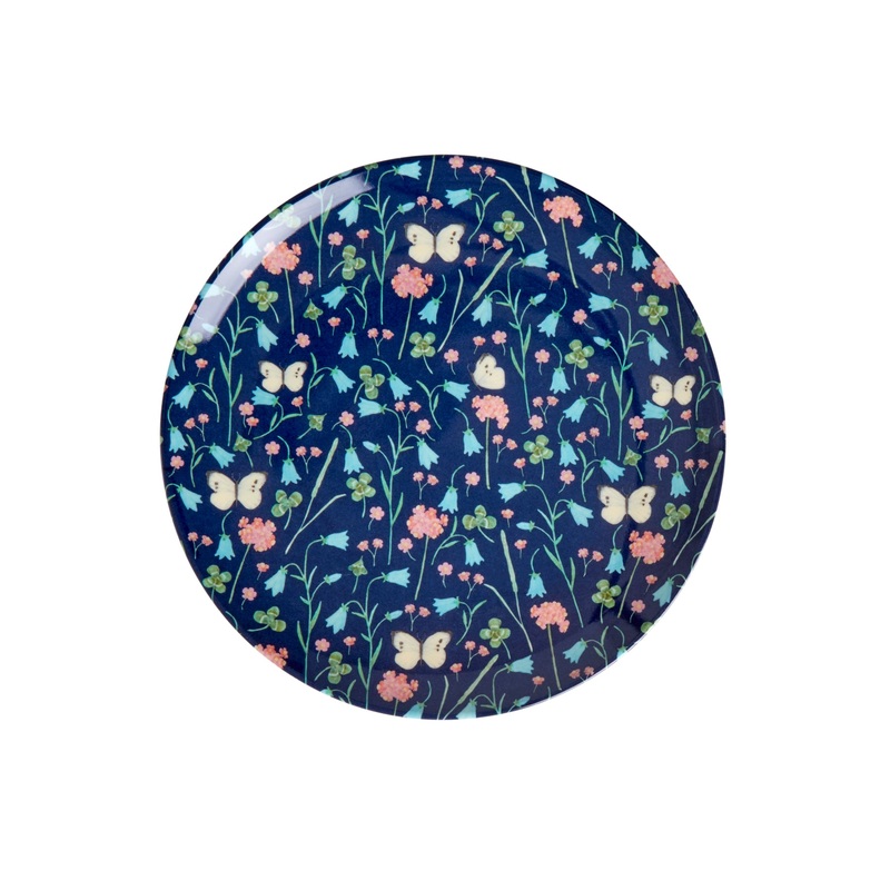 Rice DK Melamine Dessert Plate with Sweet Butterfly Print - Midnight Blue