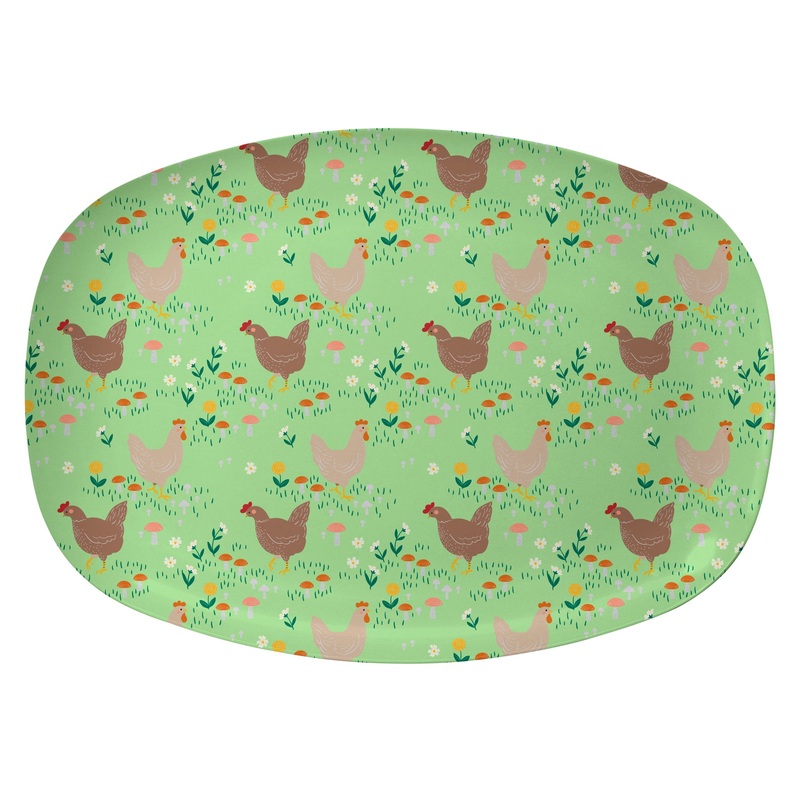 Rice DK Melamine Rectangular Plate with Hen Print