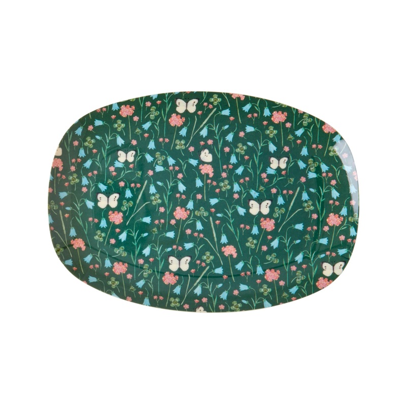 Rice DK Melamine Rectangular Plate with Sweet Butterfly Green Print - Small