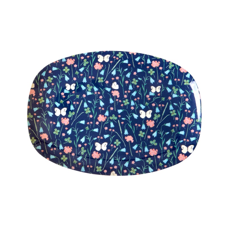 Rice DK Melamine Rectangular Plate with Sweet Butterfly Midnight Blue Print - Small