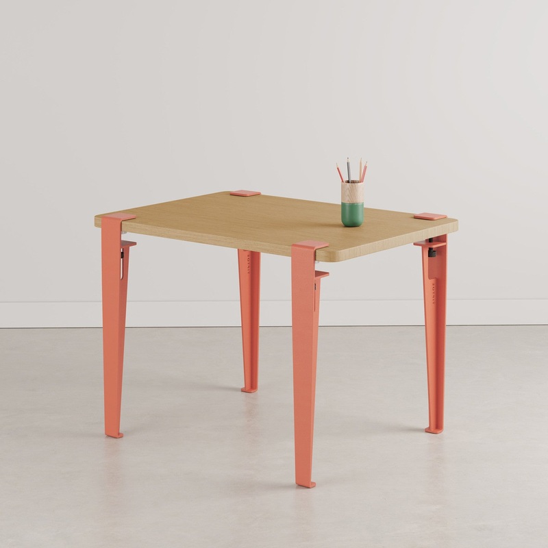 TIPTOE KIDS Desk - Solid Oak Tabletop with Legs - Flamingo Pink - 70x50cm
