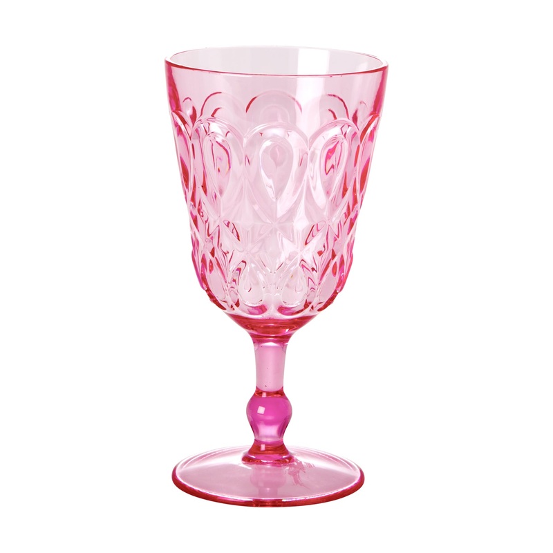 Rice DK Acrylic Wine Glass in Pink with Swirly Embossed Detail 400ml