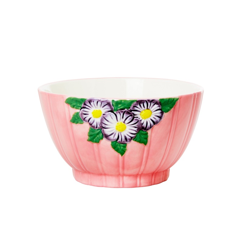 Rice DK Ceramic Bowl with Embossed Flower Design - Pink