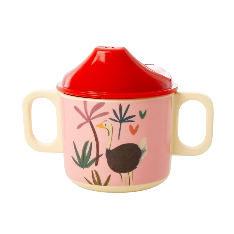Rice DK Melamine 2 Handle Baby Cup with Pink Jungle Animals Print