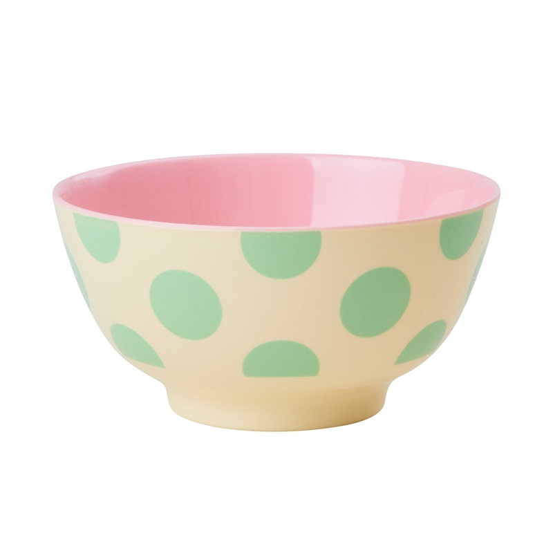 Rice DK Melamine Bowl with Green Dot Print - Two Tone - Medium