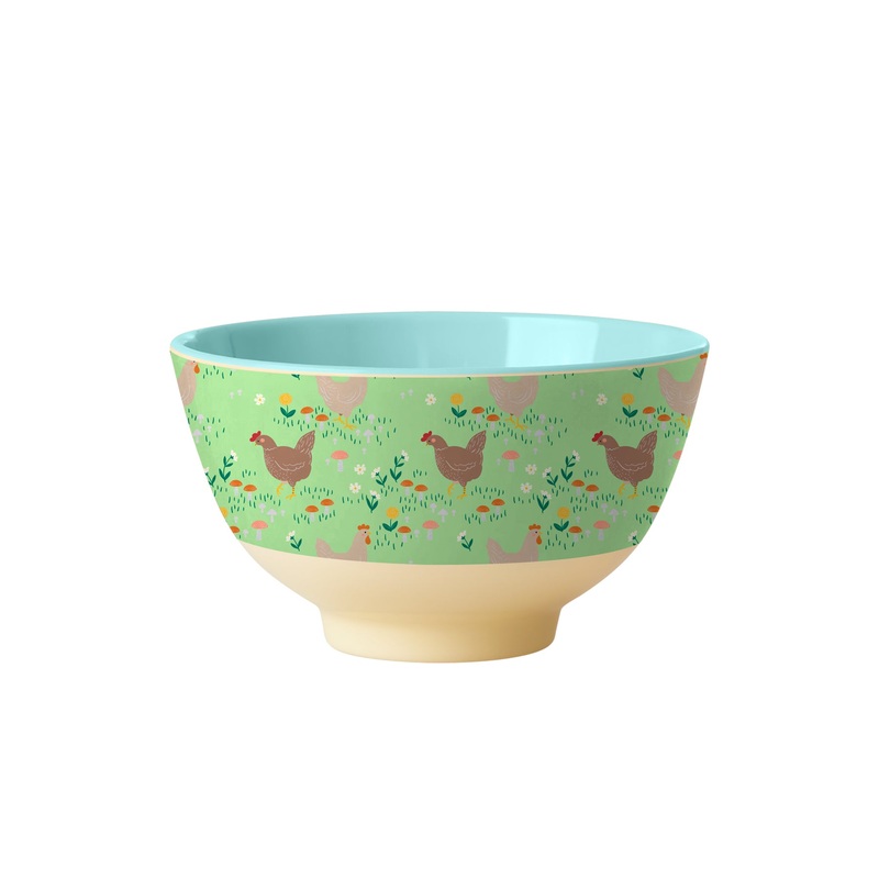 Rice DK Melamine Bowl with Hen Print - Two Tone - Small