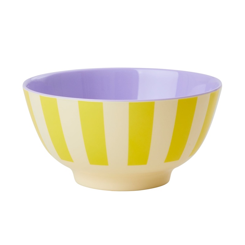 Rice DK Melamine Bowl with Yellow Stripes Print - Two Tone - Medium