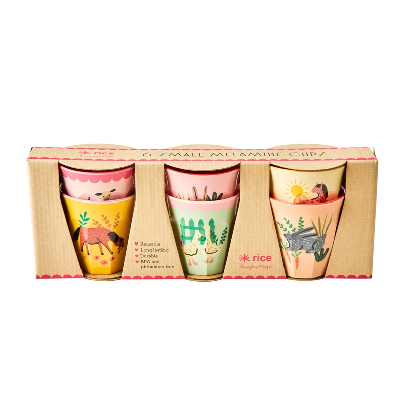 Rice DK Melamine Cups with Assorted Pink Farm Prints - Small - 6 pcs - Giftbox