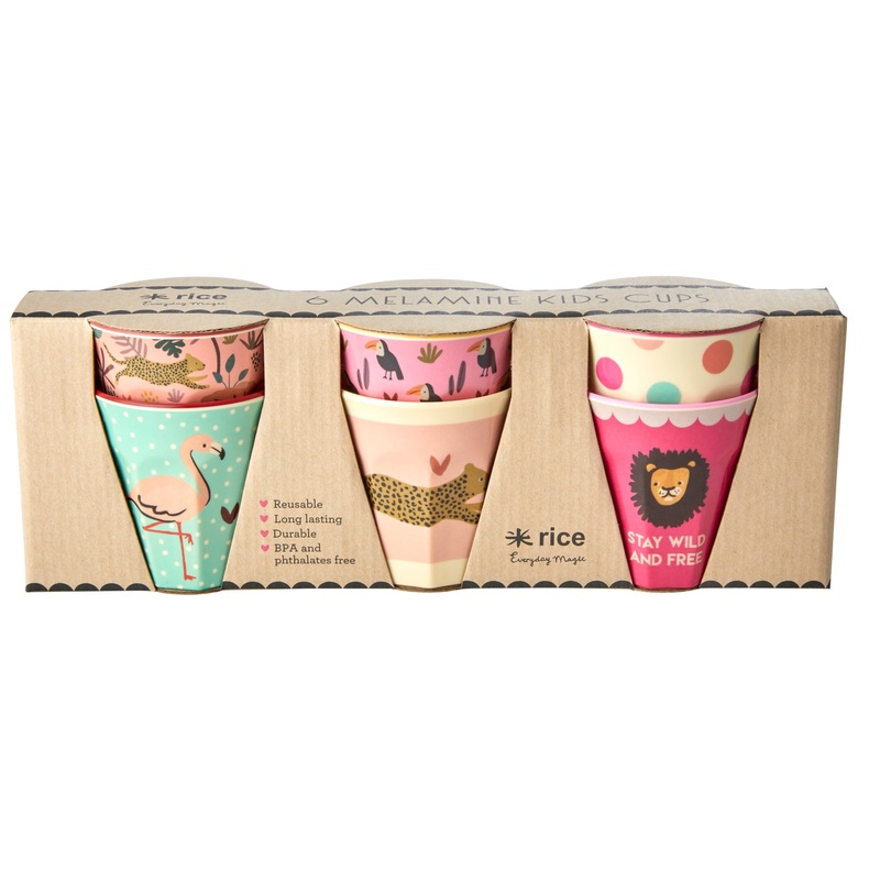 Rice DK Melamine Kids Cups with Assorted Jungle Print - Small - 6 pcs in Giftbox