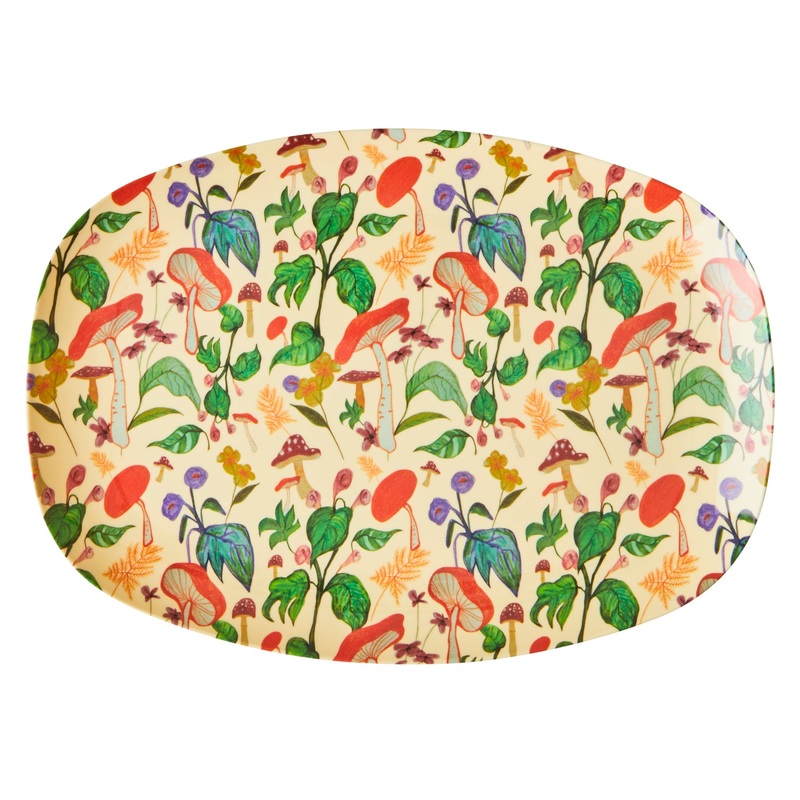 Rice DK Melamine Rectangular Plate with Mushroom Print