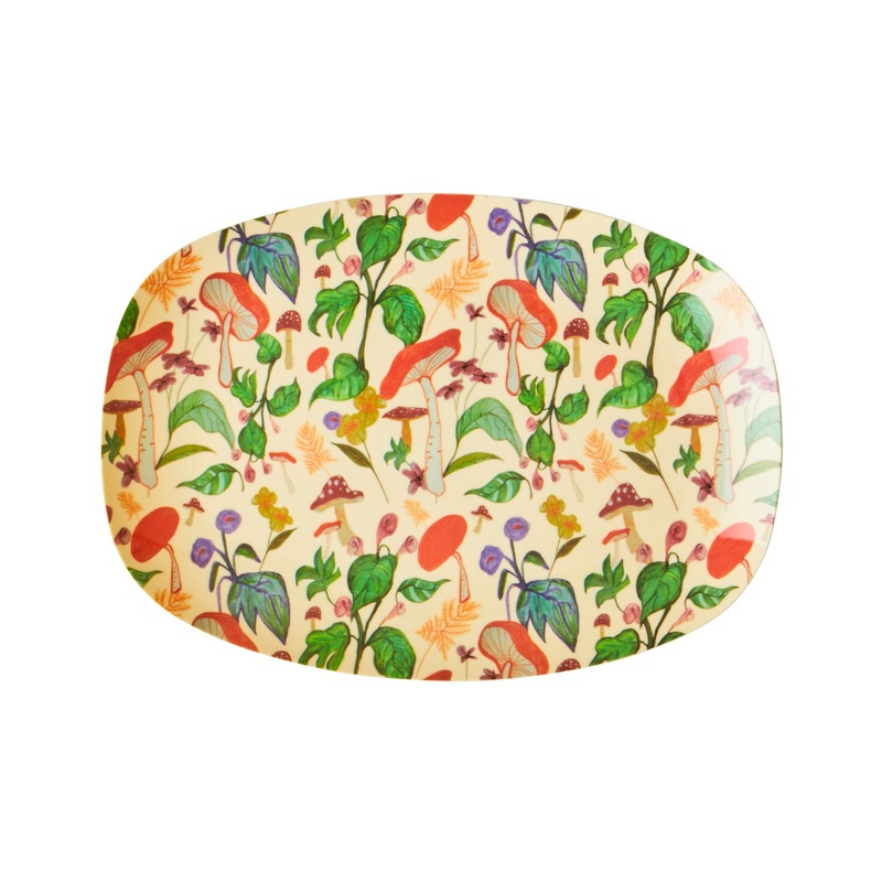 Rice DK Melamine Rectangular Plate with Mushroom Print - Small