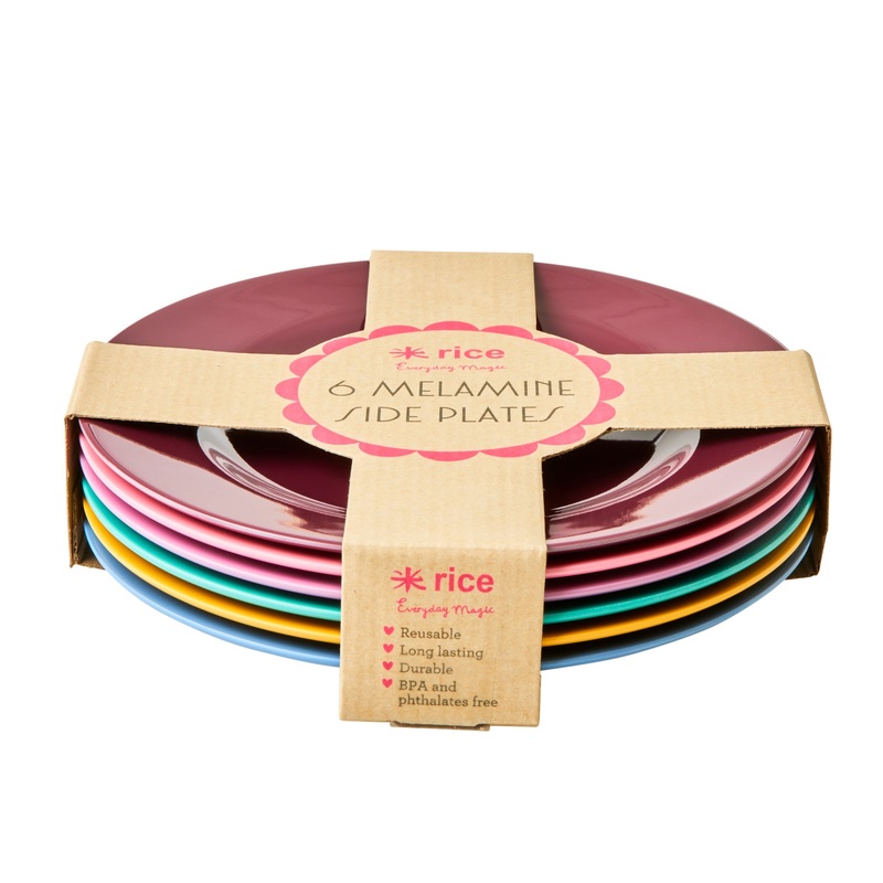 Rice DK Melamine Round Side Plates in Assorted Dance Out Colors - Set of 6 pcs - Gift Assorted