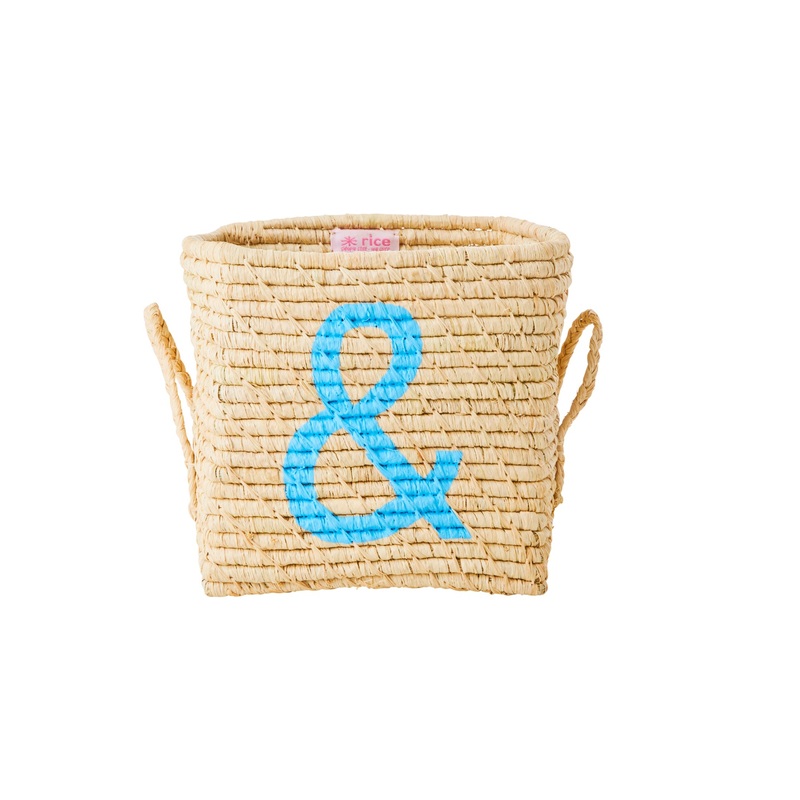 Rice DK Square Raffia Basket with Painted Blue