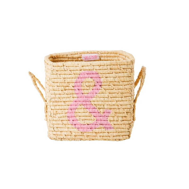 Rice DK Square Raffia Basket with Painted Pink